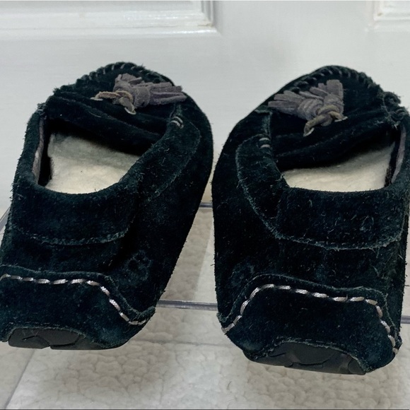 UGG Moccasin “Lizzy” Black Suede Women's Lambs Fur Size 8 - Picture 6 of 9